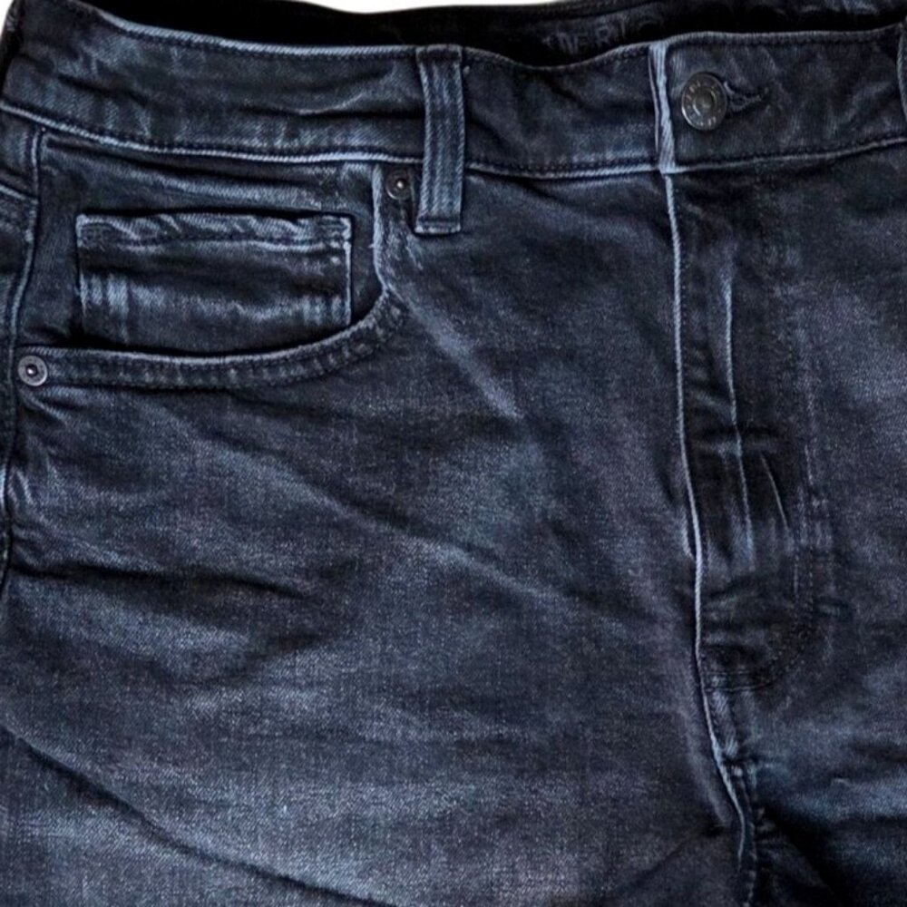 American Eagle Black Cut Off High Rise Stretch Denim Jean Shorts Women's Size 12 - Picture 3 of 7